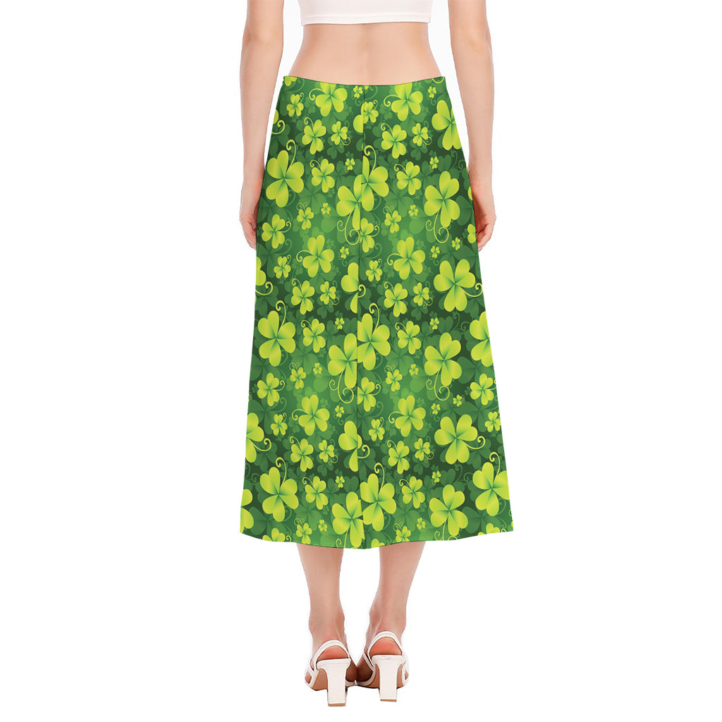 St. Patrick's Day Shamrock Pattern Print Side Slit Midi Skirt