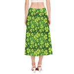 St. Patrick's Day Shamrock Pattern Print Side Slit Midi Skirt