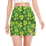 St. Patrick's Day Shamrock Pattern Print Side Slit Mini Skirt