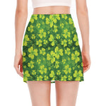 St. Patrick's Day Shamrock Pattern Print Side Slit Mini Skirt