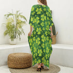 St. Patrick's Day Shamrock Pattern Print Silk V-Neck Kaftan Dress