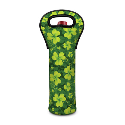 St. Patrick's Day Shamrock Pattern Print Single Neoprene Wine Tote