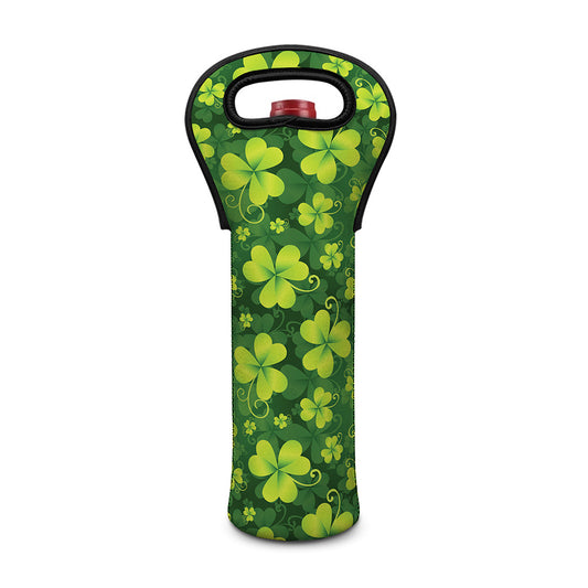 St. Patrick's Day Shamrock Pattern Print Single Neoprene Wine Tote
