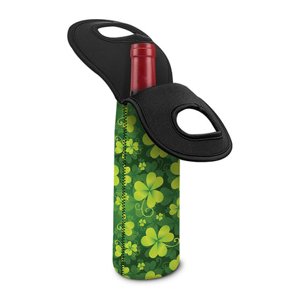 St. Patrick's Day Shamrock Pattern Print Single Neoprene Wine Tote