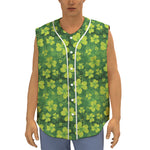 St. Patrick's Day Shamrock Pattern Print Sleeveless Baseball Jersey