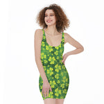 St. Patrick's Day Shamrock Pattern Print Sleeveless Bodycon Dress