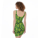 St. Patrick's Day Shamrock Pattern Print Sleeveless Bodycon Dress