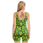 St. Patrick's Day Shamrock Pattern Print Sleeveless One Piece Swimsuit
