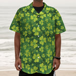 St. Patrick's Day Shamrock Pattern Print Textured Short Sleeve Shirt