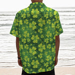 St. Patrick's Day Shamrock Pattern Print Textured Short Sleeve Shirt