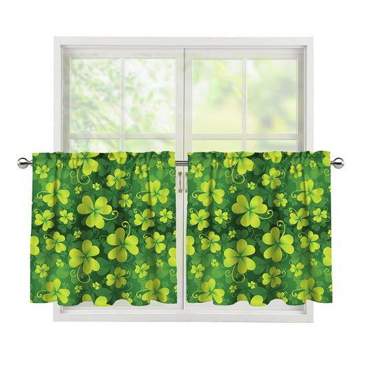 St. Patrick's Day Shamrock Pattern Print Tier Curtains