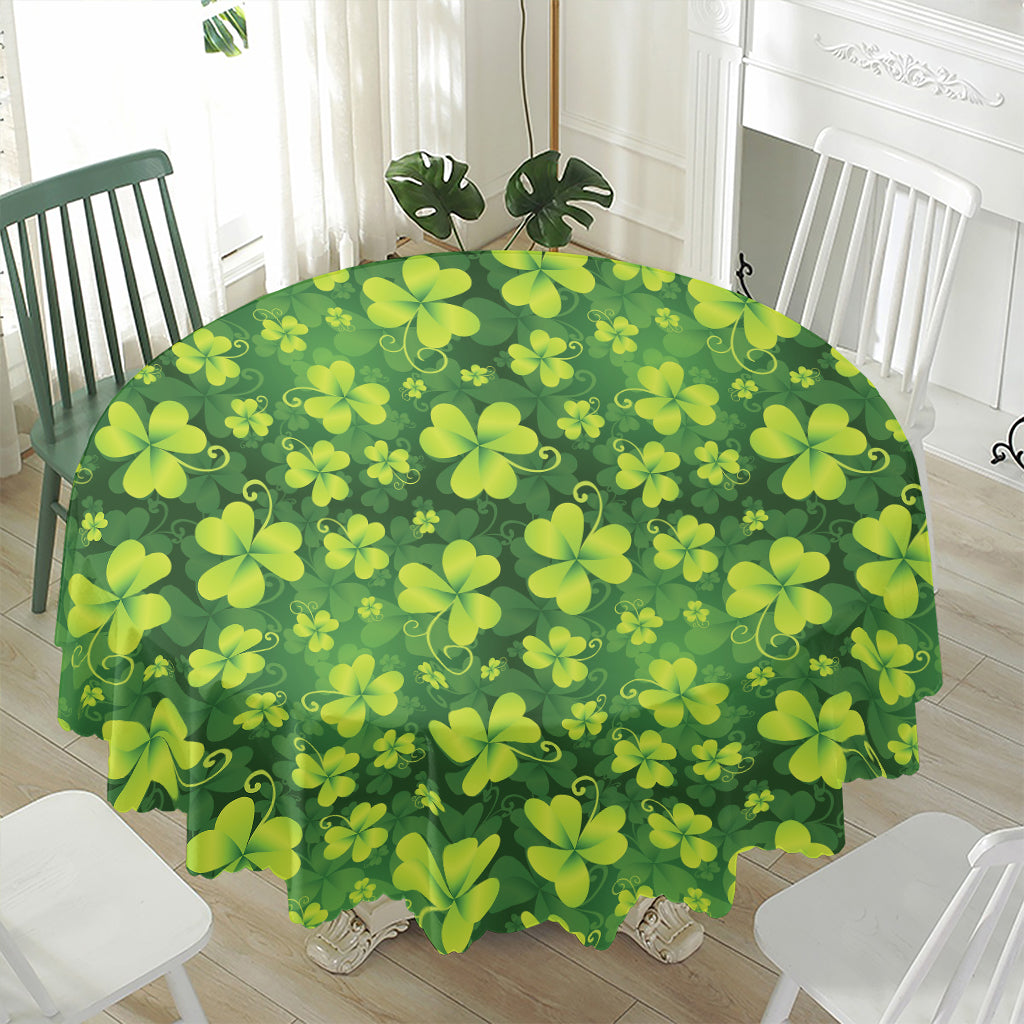 St. Patrick's Day Shamrock Pattern Print Waterproof Round Tablecloth