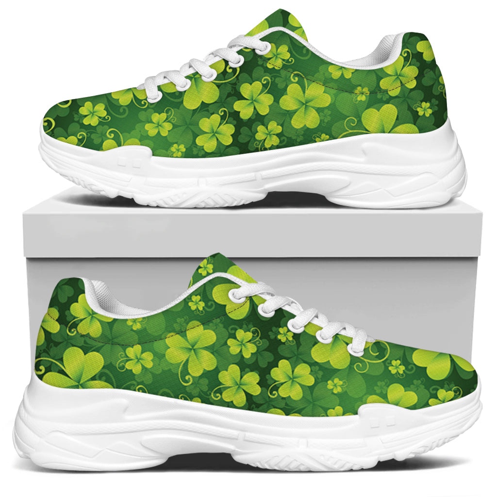 St. Patrick's Day Shamrock Pattern Print White Chunky Shoes