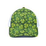 St. Patrick's Day Shamrock Pattern Print White Mesh Trucker Cap