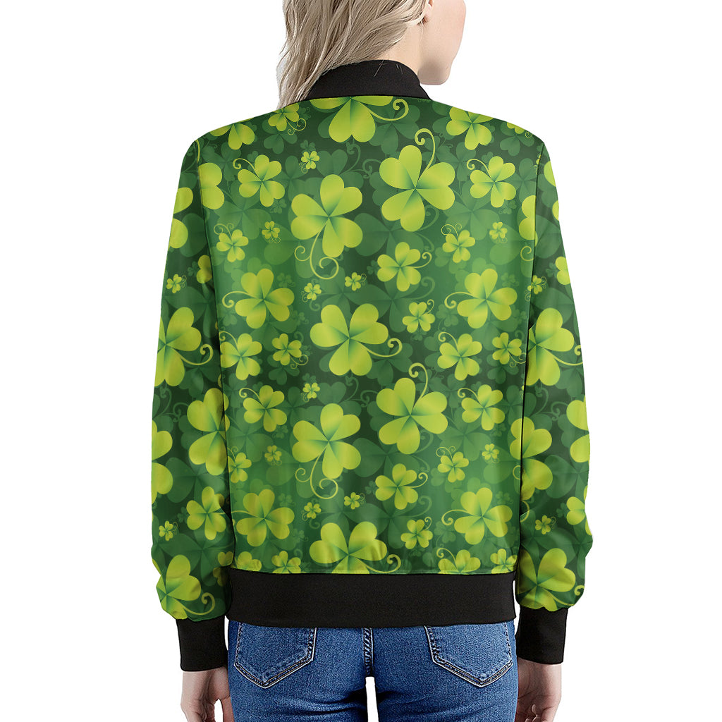 St. Patrick's Day Shamrock Pattern Print Women's Bomber Jacket