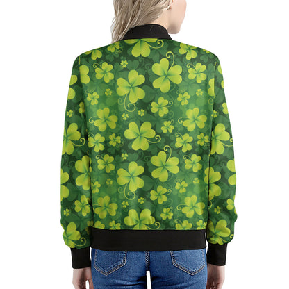 St. Patrick's Day Shamrock Pattern Print Women's Bomber Jacket