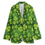 St. Patrick's Day Shamrock Pattern Print Women's Cotton Blazer