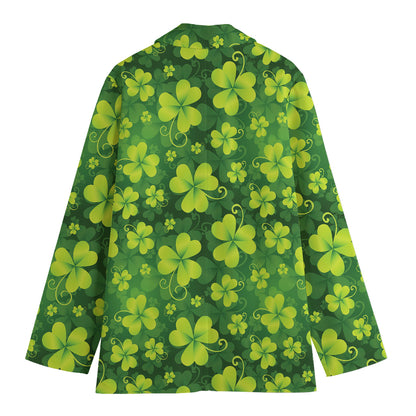 St. Patrick's Day Shamrock Pattern Print Women's Cotton Blazer