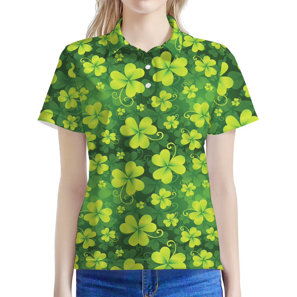 St. Patrick's Day Shamrock Pattern Print Women's Polo Shirt