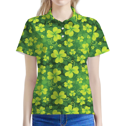 St. Patrick's Day Shamrock Pattern Print Women's Polo Shirt