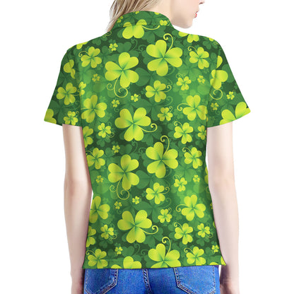 St. Patrick's Day Shamrock Pattern Print Women's Polo Shirt