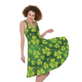 St. Patrick's Day Shamrock Pattern Print Sleeveless Knee Length Dress