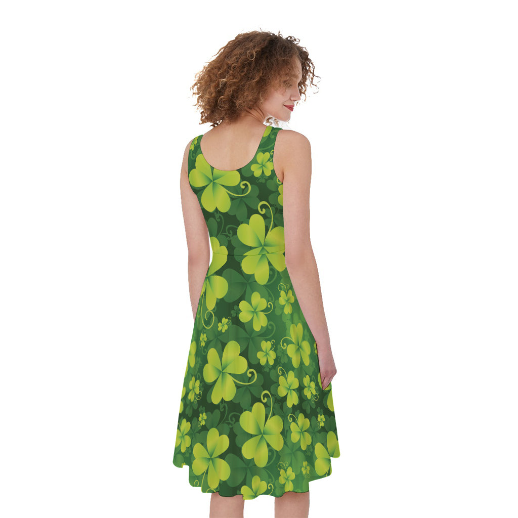 St. Patrick's Day Shamrock Pattern Print Women's Sleeveless Dress