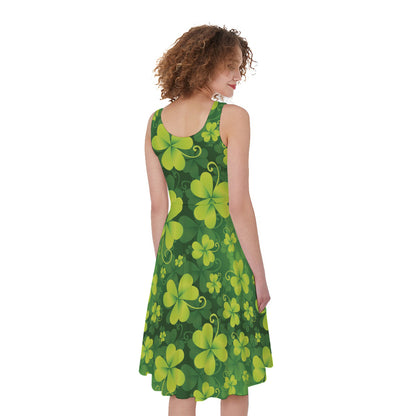 St. Patrick's Day Shamrock Pattern Print Women's Sleeveless Dress