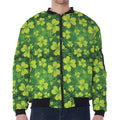 St. Patrick's Day Shamrock Pattern Print Zip Sleeve Bomber Jacket