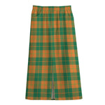 St. Patrick's Day Stewart Plaid Print Cotton Front Slit Maxi Skirt