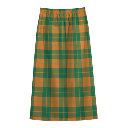 St. Patrick's Day Stewart Plaid Print Cotton Front Slit Maxi Skirt