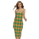 St. Patrick's Day Stewart Plaid Print Cross Back Cami Dress