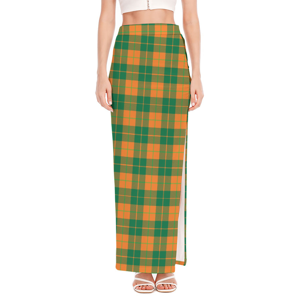 St. Patrick's Day Stewart Plaid Print High Slit Maxi Skirt