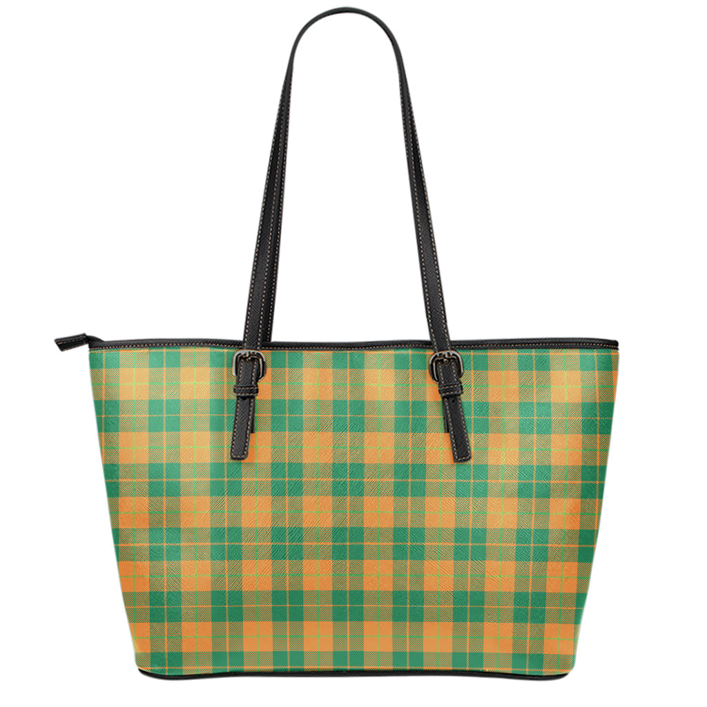 St. Patrick's Day Stewart Plaid Print Leather Tote Bag