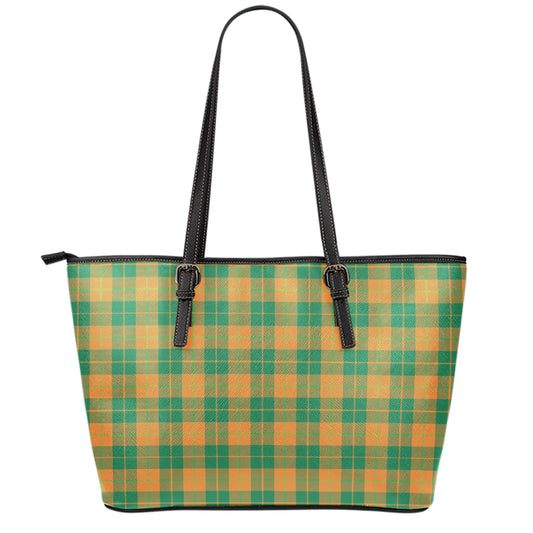 St. Patrick's Day Stewart Plaid Print Leather Tote Bag