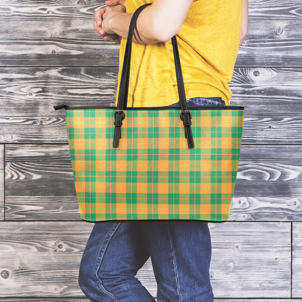 St. Patrick's Day Stewart Plaid Print Leather Tote Bag