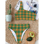 St. Patrick's Day Stewart Plaid Print One Shoulder Bikini Top