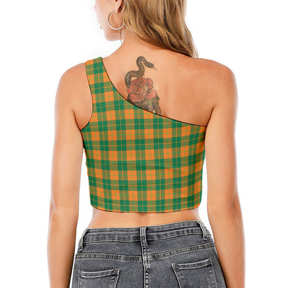 St. Patrick's Day Stewart Plaid Print One Shoulder Crop Top