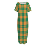 St. Patrick's Day Stewart Plaid Print Short Sleeve Long Nightdress
