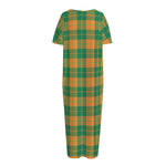 St. Patrick's Day Stewart Plaid Print Short Sleeve Long Nightdress