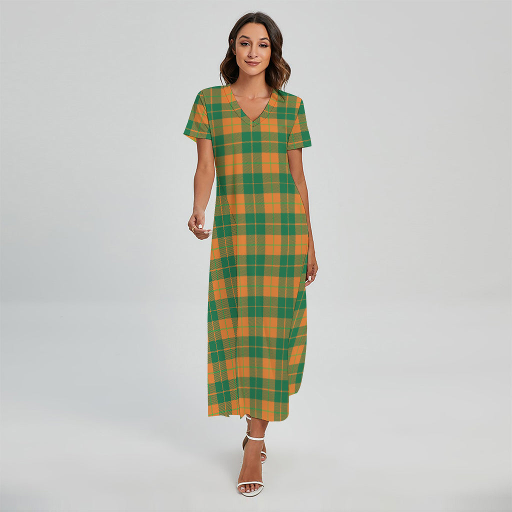 St. Patrick's Day Stewart Plaid Print Short Sleeve Maxi Dress
