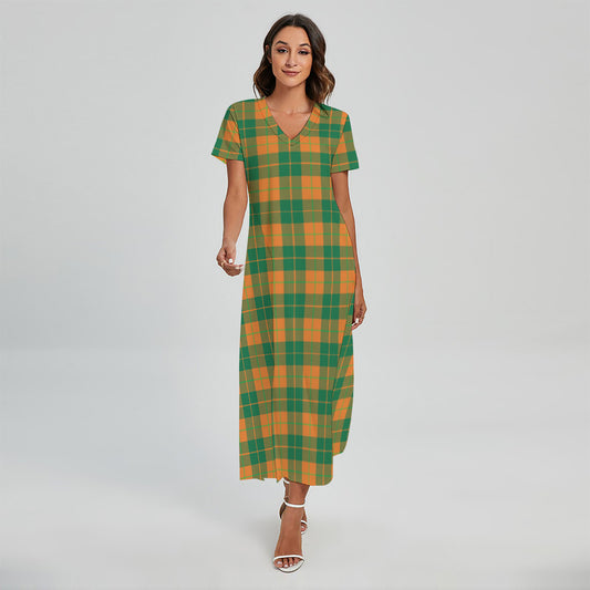 St. Patrick's Day Stewart Plaid Print Short Sleeve Maxi Dress