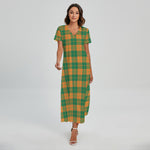 St. Patrick's Day Stewart Plaid Print Short Sleeve Maxi Dress