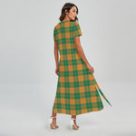 St. Patrick's Day Stewart Plaid Print Short Sleeve Maxi Dress