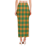 St. Patrick's Day Stewart Plaid Print Side Slit Maxi Skirt
