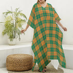 St. Patrick's Day Stewart Plaid Print Silk V-Neck Kaftan Dress