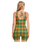 St. Patrick's Day Stewart Plaid Print Sleeveless One Piece Swimsuit