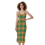 St. Patrick's Day Stewart Plaid Print Slim Fit Midi Cami Dress
