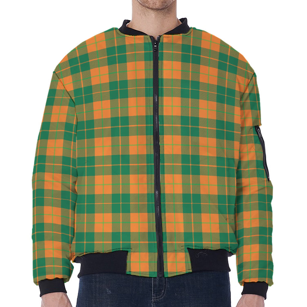 St. Patrick's Day Stewart Plaid Print Zip Sleeve Bomber Jacket