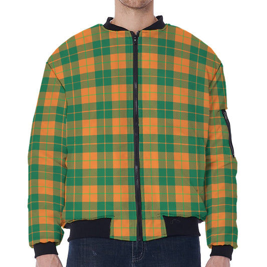 St. Patrick's Day Stewart Plaid Print Zip Sleeve Bomber Jacket